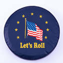 American Flag Lets Roll Tire Cover on Blue Vinyl