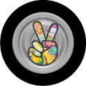 Hippie Peace Sign Tire Cover Grey on Black Vinyl