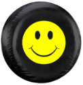 Happy Face Yellow Tire Cover on Black Vinyl