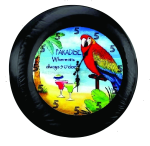 Its 5 O'clock Somewhere Bird in Paradise Tire Cover on Black