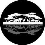 Land Rover African Mirror Lake Tire Cover on Black Vinyl