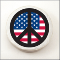 USA Peace Sign Tire Cover on Black Logo on White Vinyl