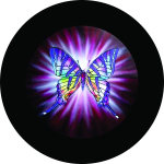 Purple Butterfly Tire Cover on Black Vinyl