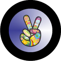 Hippie Peace Sign Tire Cover Blue on Black Vinyl
