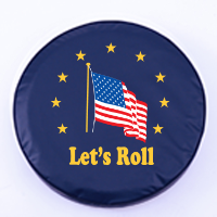 American Flag Lets Roll Tire Cover on Blue Vinyl