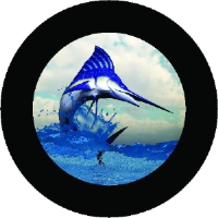 Marlin Fishing Tire Cover on Black Vinyl