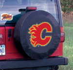 Calgary Flames Tire Cover on Black Vinyl