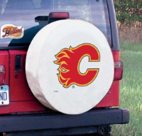 Calgary Flames Tire Cover on White Vinyl