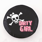 Dirty Girl Tire Cover with Skull Logo on Black Vinyl