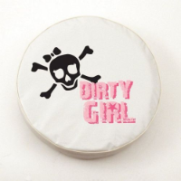 Dirty Girl Tire Cover with Skull Logo on White Vinyl