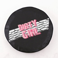 Dirty Girl Tire Cover with Tire Tread Logo on Black Vinyl