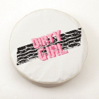 Dirty Girl Tire Cover with Tire Tread Logo on White Vinyl