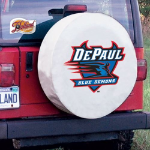 DePaul University Tire Cover w/ Blue Demons Logo White Vinyl