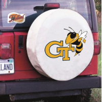Georgia Tech Tire Cover w/ Yellow Jackets Logo on White Vinyl