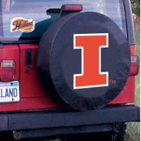 University of Illinois Tire Cover w/ Fighting Illini Logo Black Vinyl