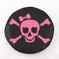 Jolly Roger Girl Tire Cover with Pink Logo on Black Vinyl