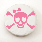Jolly Roger Girl Tire Cover with Pink Logo on White Vinyl