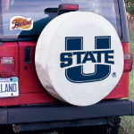 Utah State University Tire Cover w/ Aggies Logo on White Vinyl