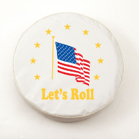 American Flag Lets Roll Tire Cover on White Vinyl