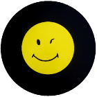 Winking Smiley Face Tire Cover on Black Vinyl
