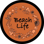 Beach Life Tire Cover on Black Vinyl