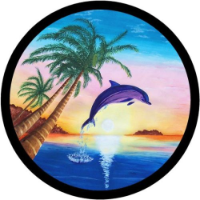 Dolphin Over Sunset Tire Cover on Black Vinyl