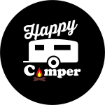 Happy Camper Tire Cover on Black Vinyl