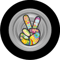Hippie Peace Sign Tire Cover Grey on Black Vinyl